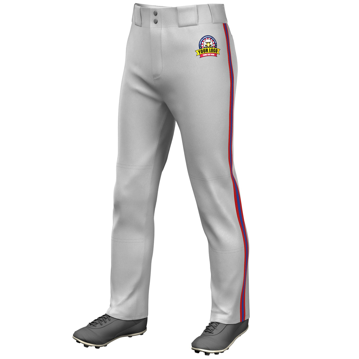 Custom Gray Red Royal-Red Classic Fit Stretch Practice Loose-fit Baseball Pants