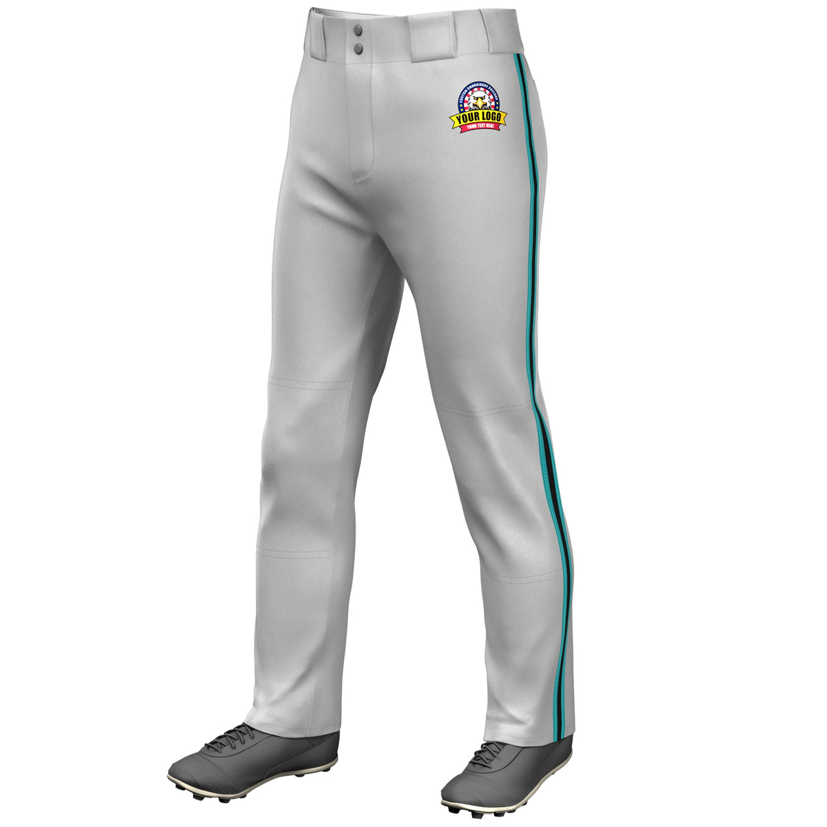Custom Gray Aqua Black-Aqua Classic Fit Stretch Practice Loose-fit Baseball Pants
