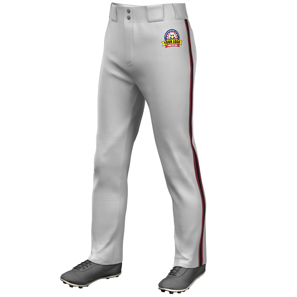 Custom Gray Crimson Black-Crimson Classic Fit Stretch Practice Loose-fit Baseball Pants