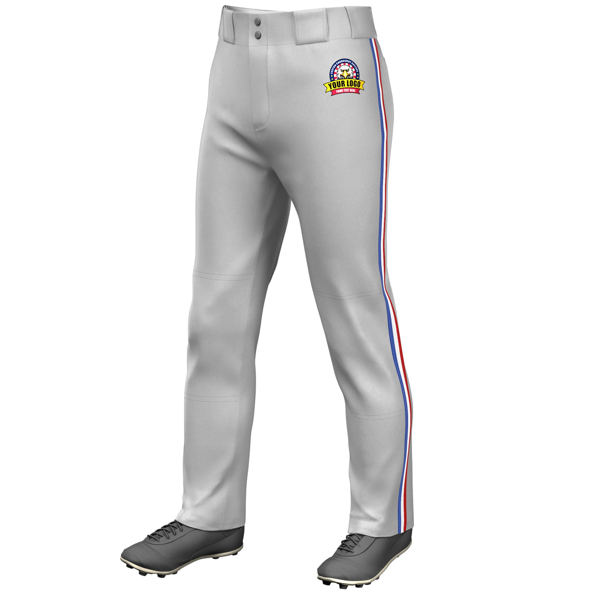 Custom Gray Royal White-Red Classic Fit Stretch Practice Loose-fit Baseball Pants