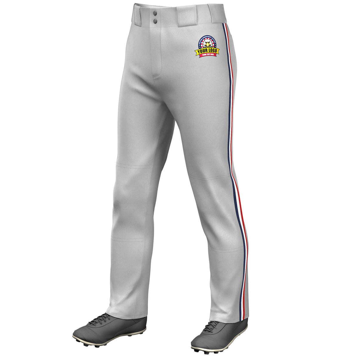 Custom Gray Navy White-Red Classic Fit Stretch Practice Loose-fit Baseball Pants
