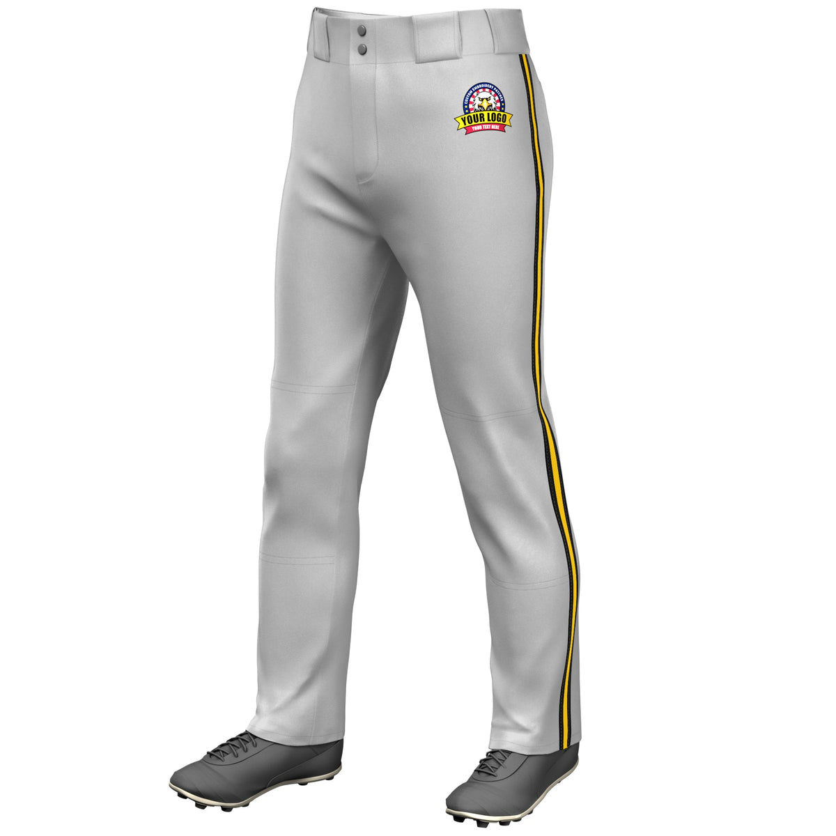 Custom Gray Black Gold-Black Classic Fit Stretch Practice Loose-fit Baseball Pants