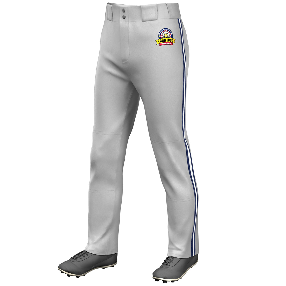 Custom Gray Navy White-Navy Classic Fit Stretch Practice Loose-fit Baseball Pants