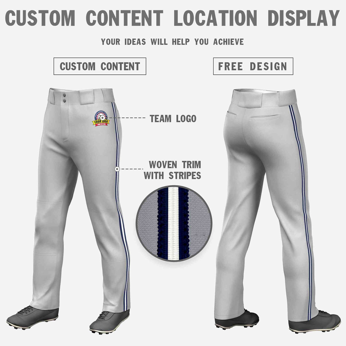 Custom Gray Navy White-Navy Classic Fit Stretch Practice Loose-fit Baseball Pants