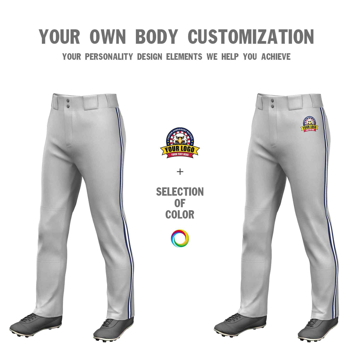 Custom Gray Navy White-Navy Classic Fit Stretch Practice Loose-fit Baseball Pants