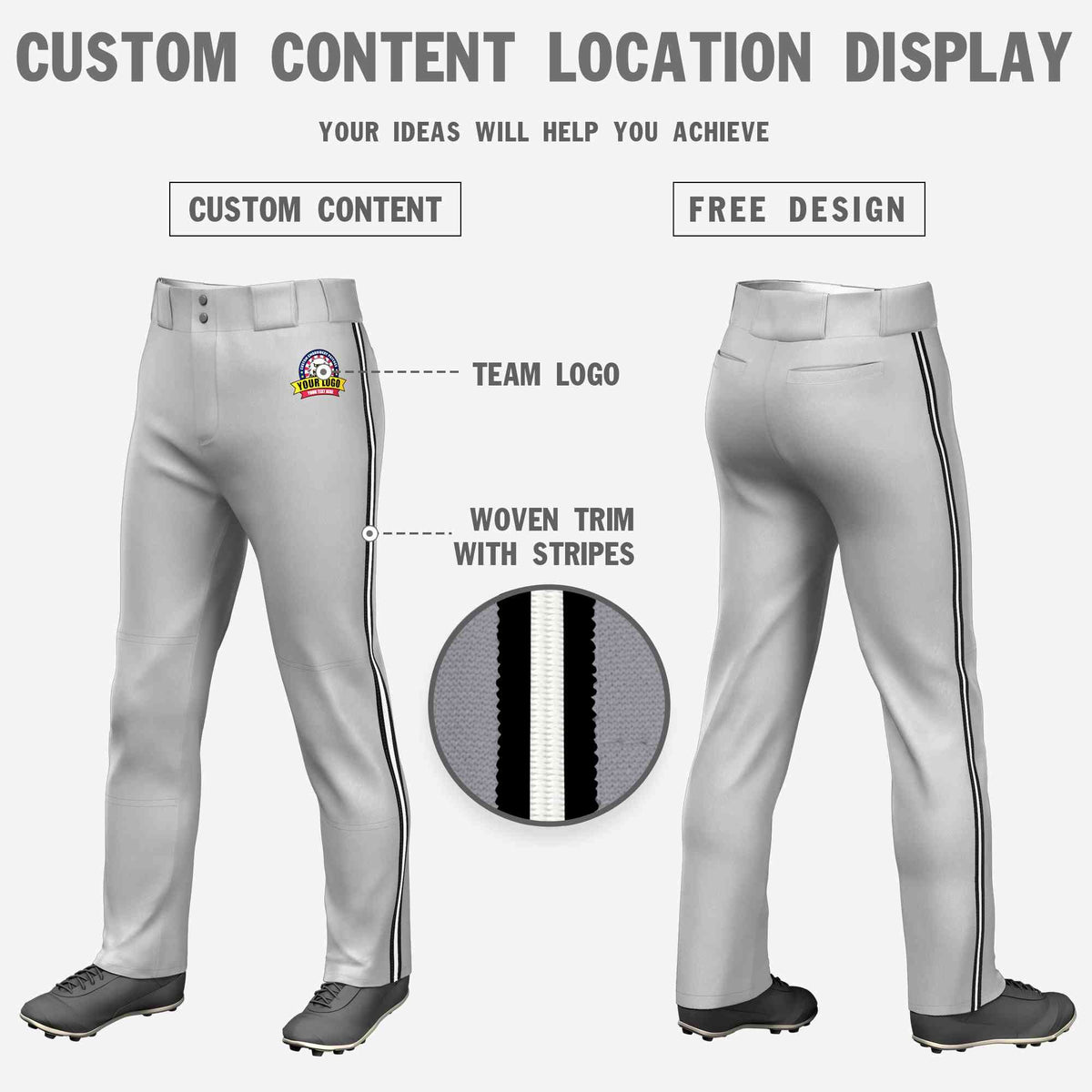 Custom Gray Black White-Black Classic Fit Stretch Practice Loose-fit Baseball Pants