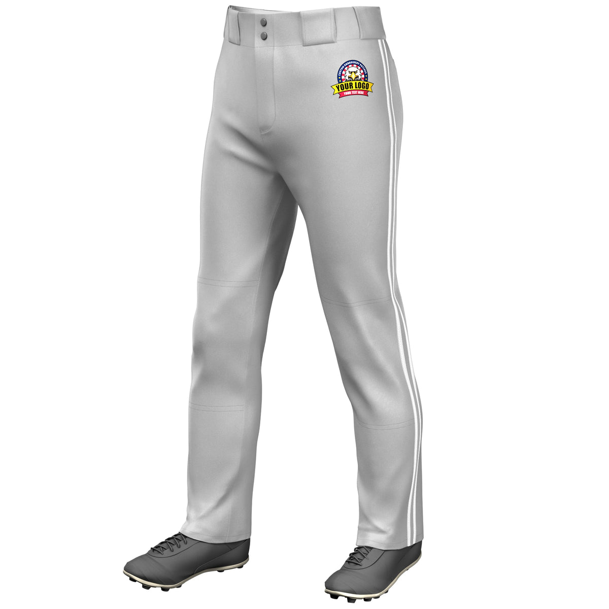 Custom Gray White Gray-White Classic Fit Stretch Practice Loose-fit Baseball Pants