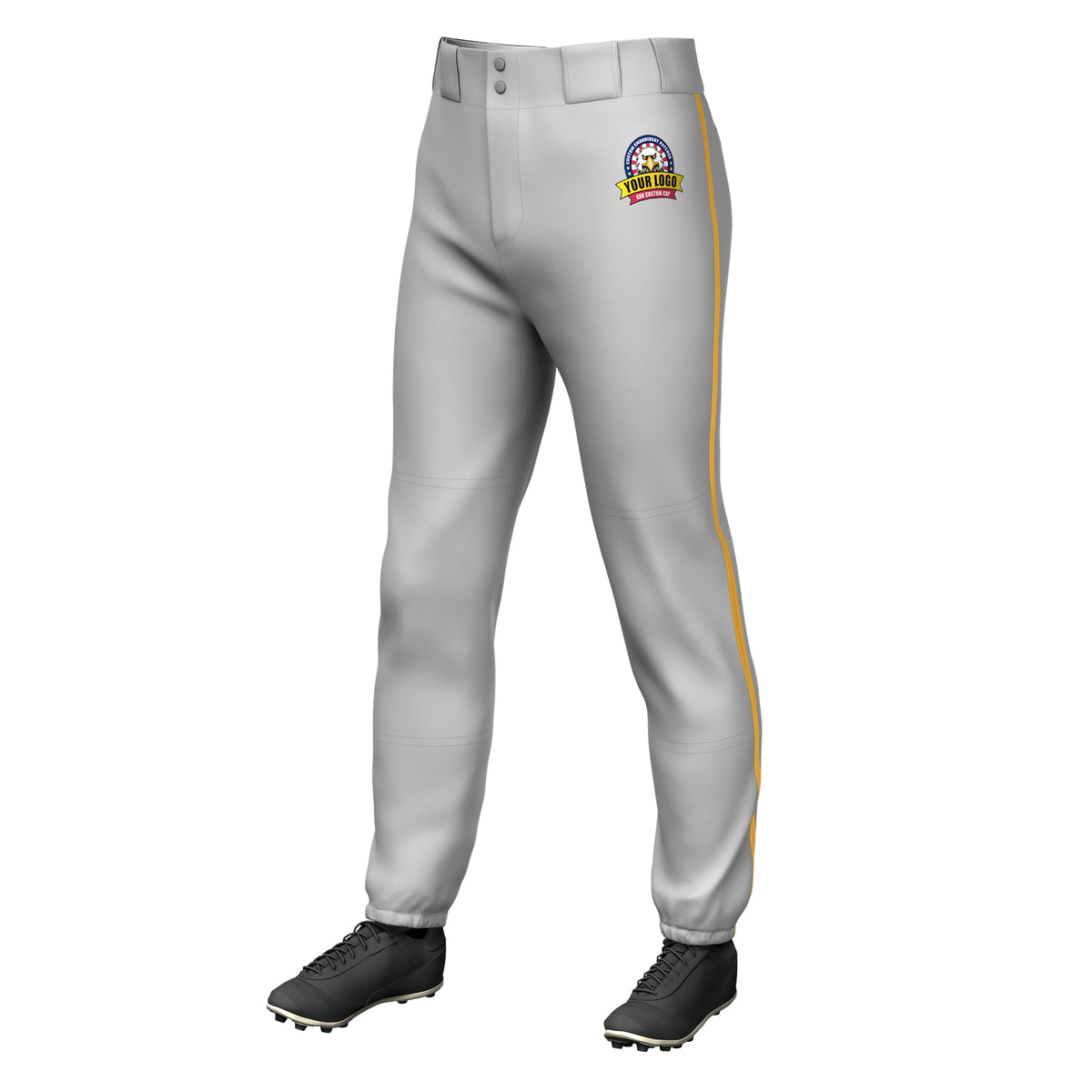 Custom Gray Old Gold Classic Fit Stretch Practice Pull-up Baseball Pants