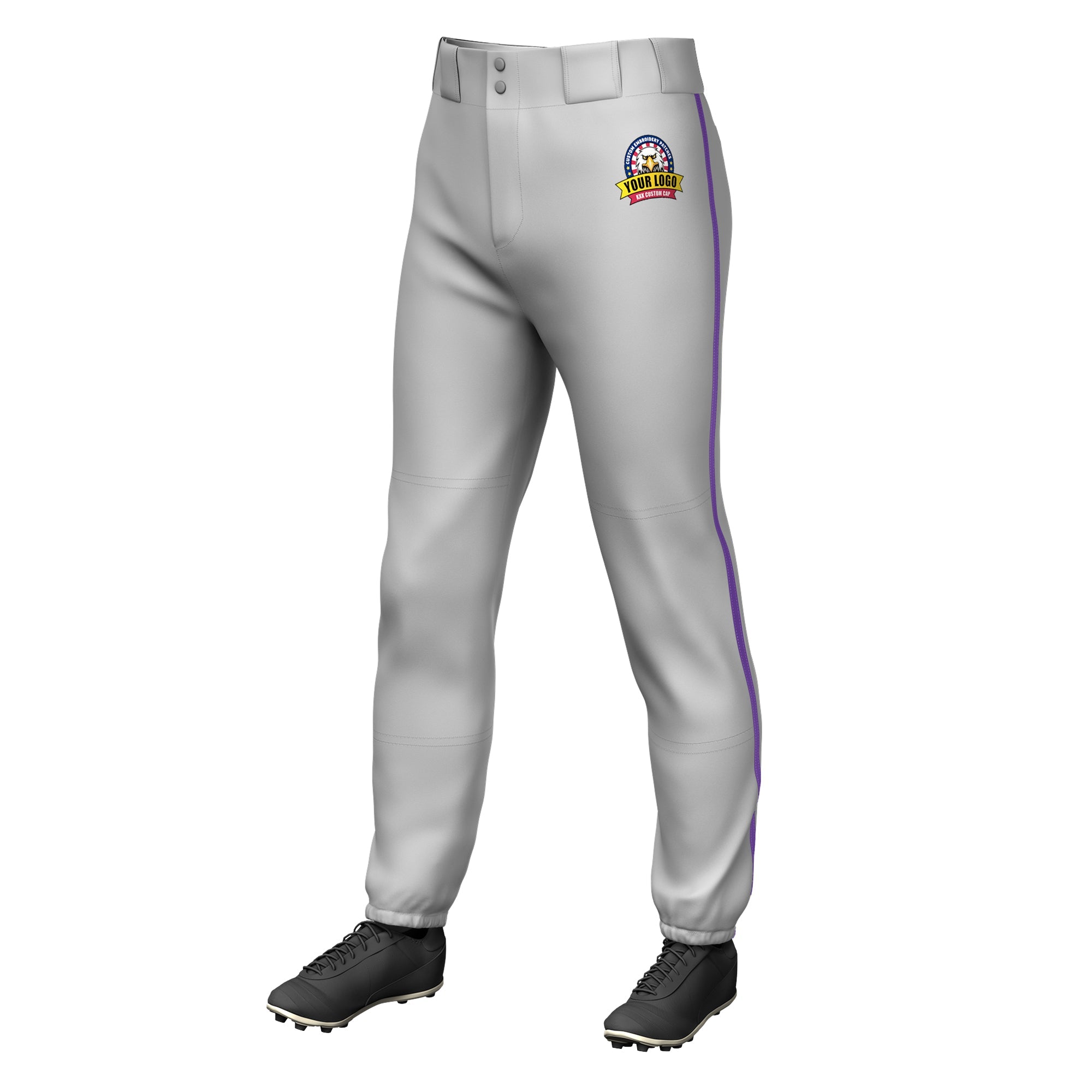 Custom Gray Purple Classic Fit Stretch Practice Pull-up Baseball Pants