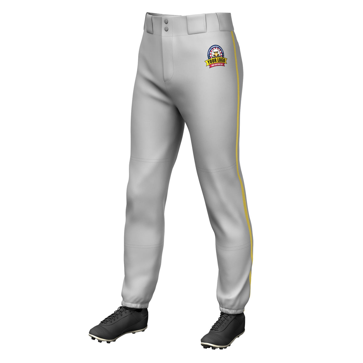 Custom Gray Old Gold Classic Fit Stretch Practice Pull-up Baseball Pants