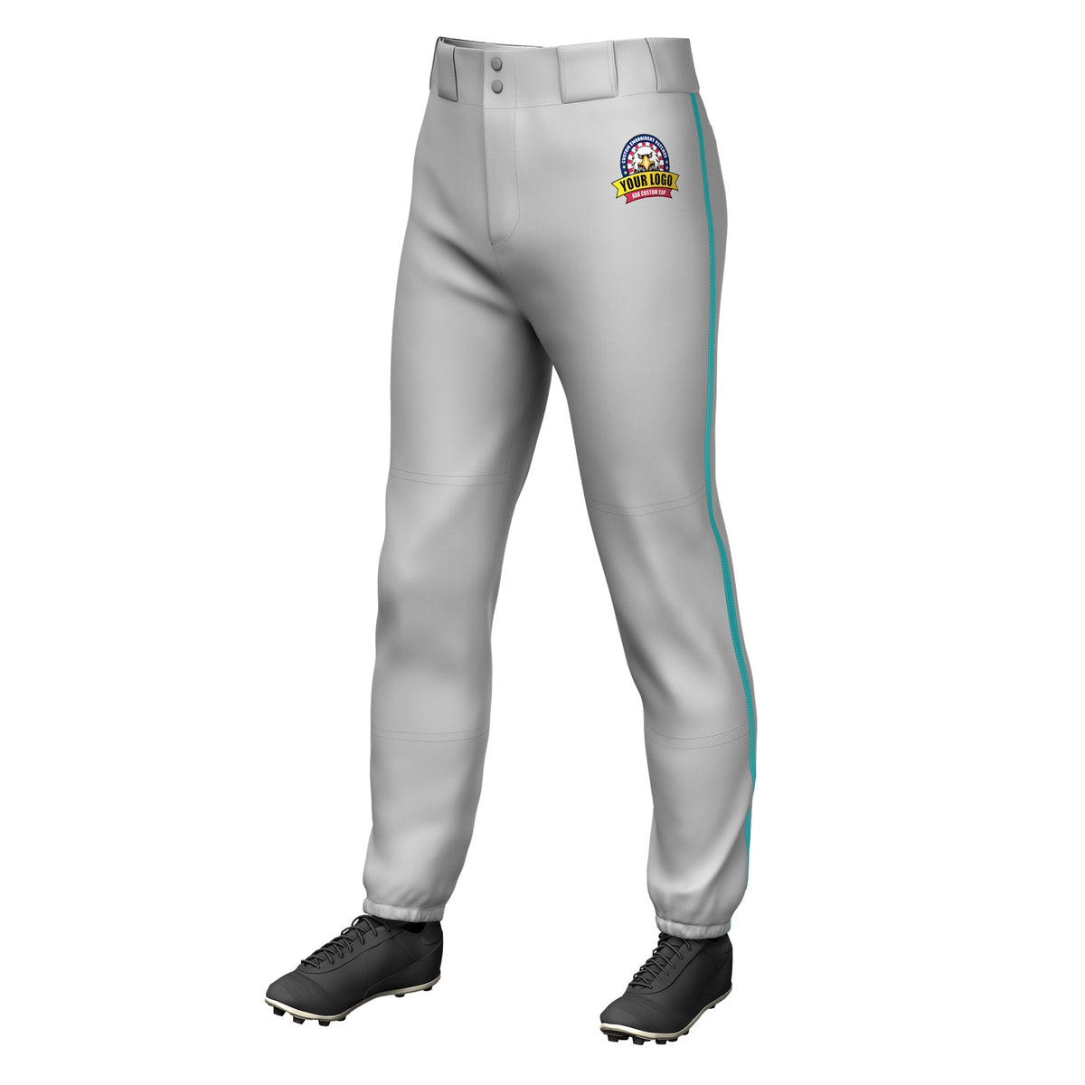 Custom Gray Aqua Classic Fit Stretch Practice Pull-up Baseball Pants