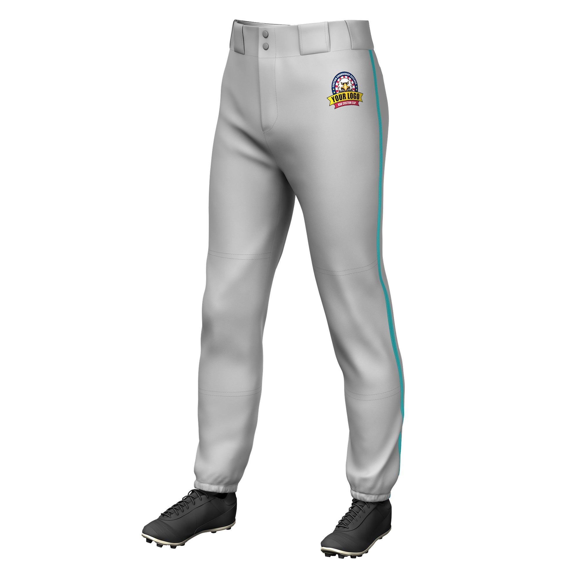 Custom Gray Aqua Classic Fit Stretch Practice Pull-up Baseball Pants