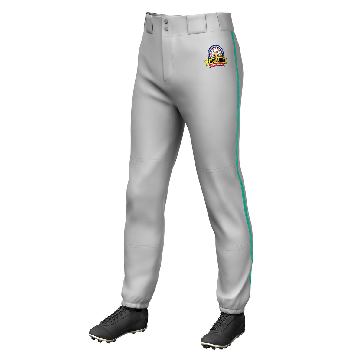 Custom Gray Teal Classic Fit Stretch Practice Pull-up Baseball Pants