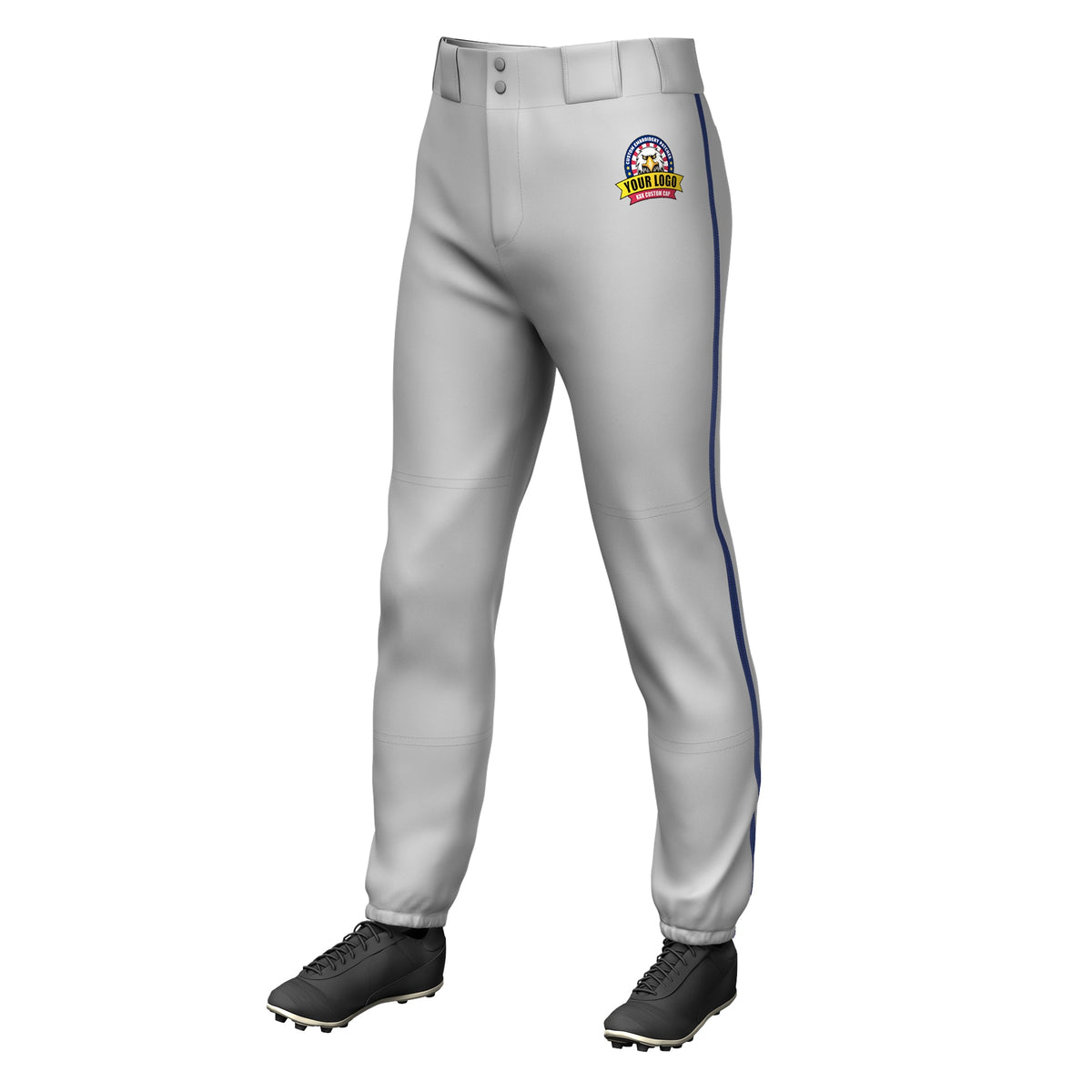 Custom Gray Navy Classic Fit Stretch Practice Pull-up Baseball Pants