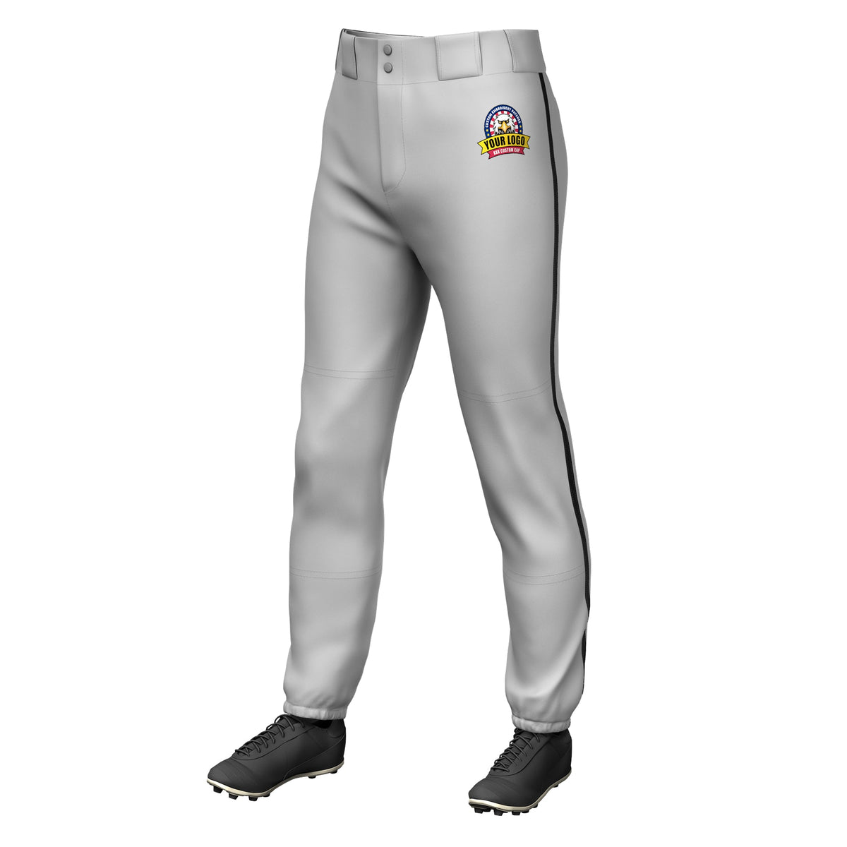 Custom Gray Black Classic Fit Stretch Practice Pull-up Baseball Pants
