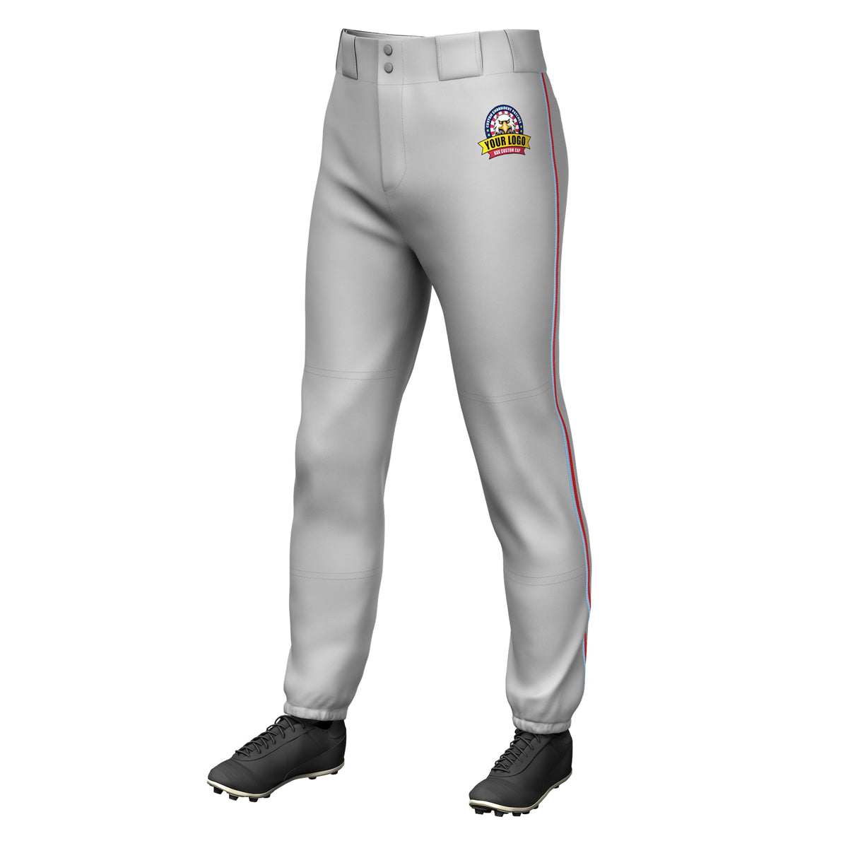 Custom Gray Light Blue-Red Classic Fit Stretch Practice Pull-up Baseball Pants