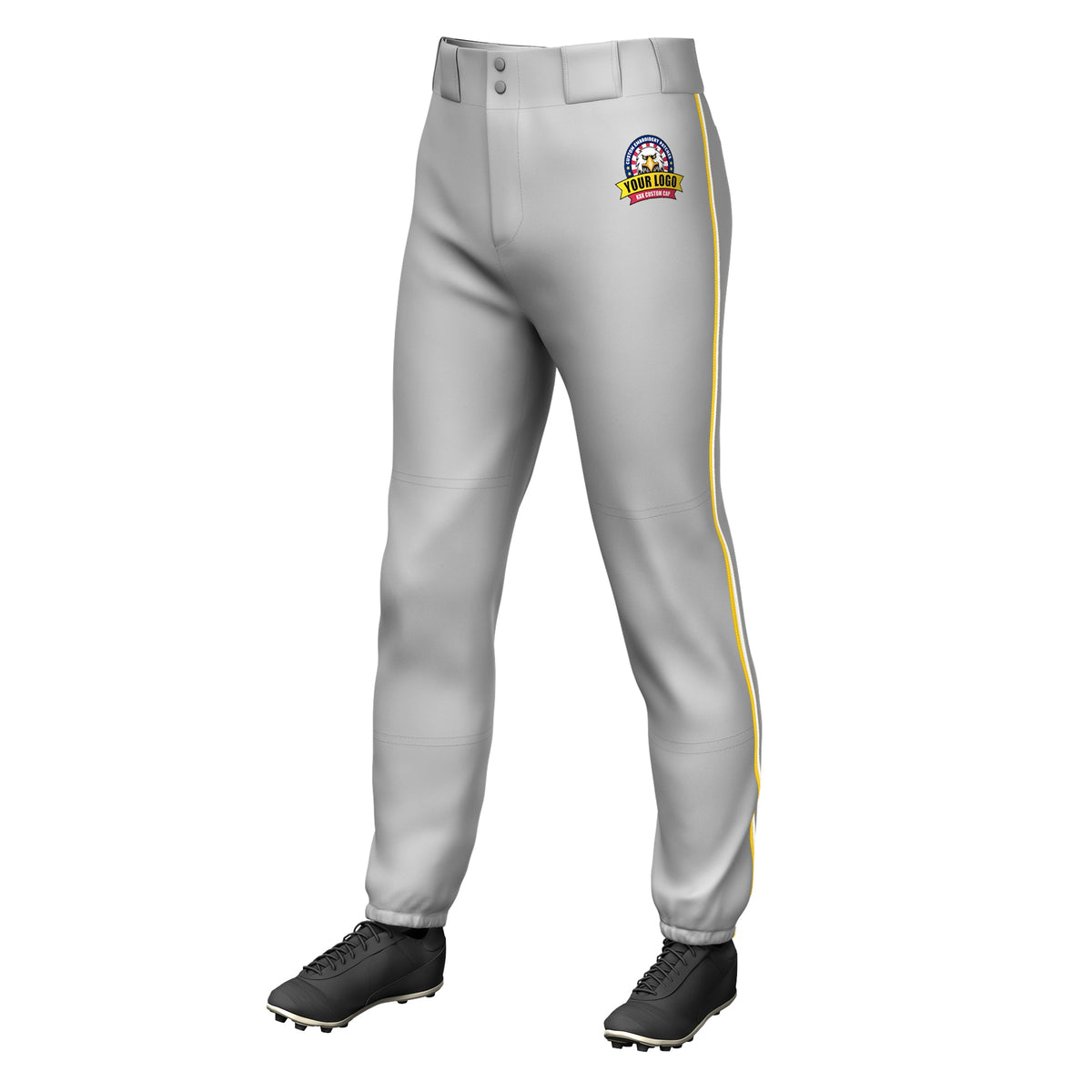Custom Gray Gold-White Classic Fit Stretch Practice Pull-up Baseball Pants