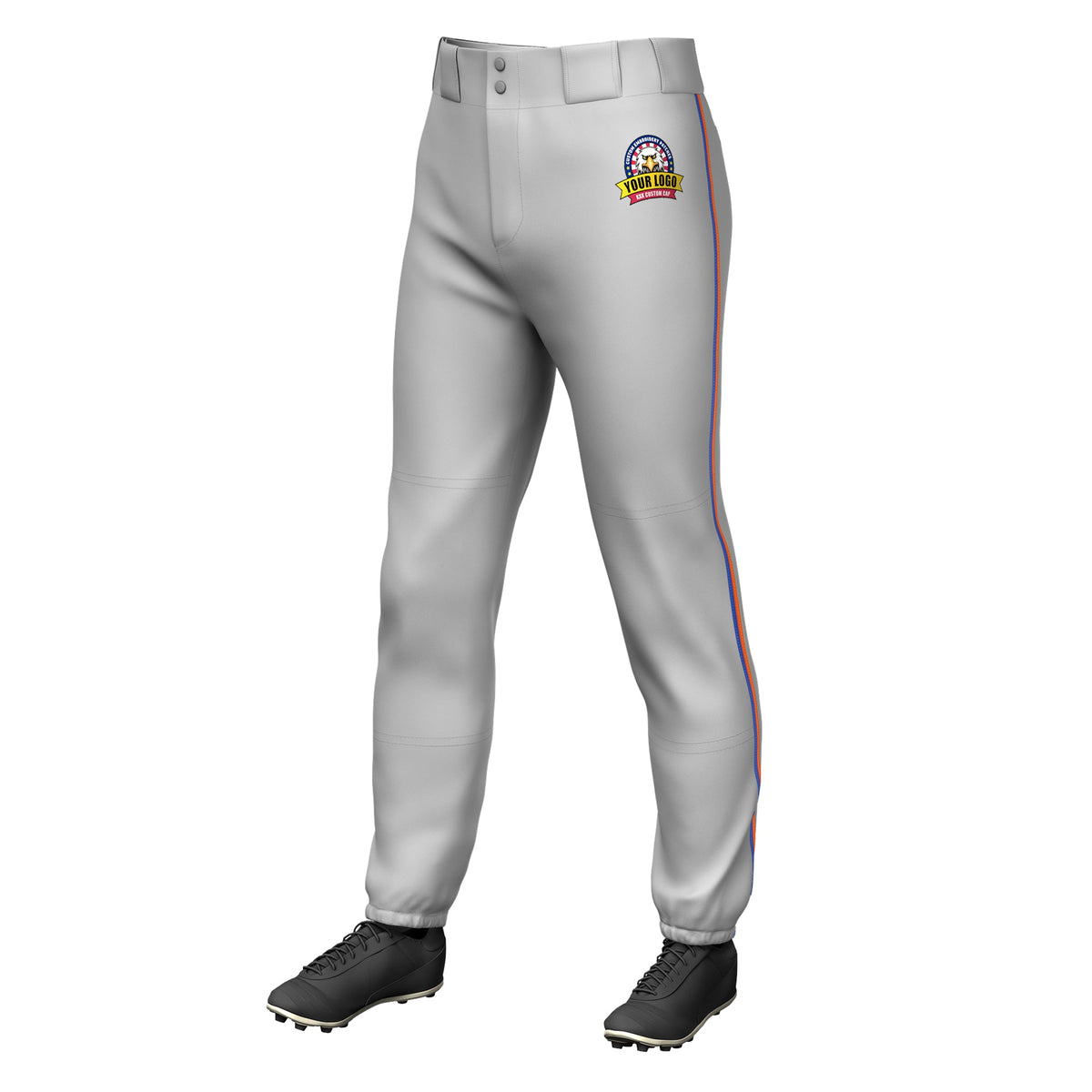 Custom Gray Royal-Orange Classic Fit Stretch Practice Pull-up Baseball Pants