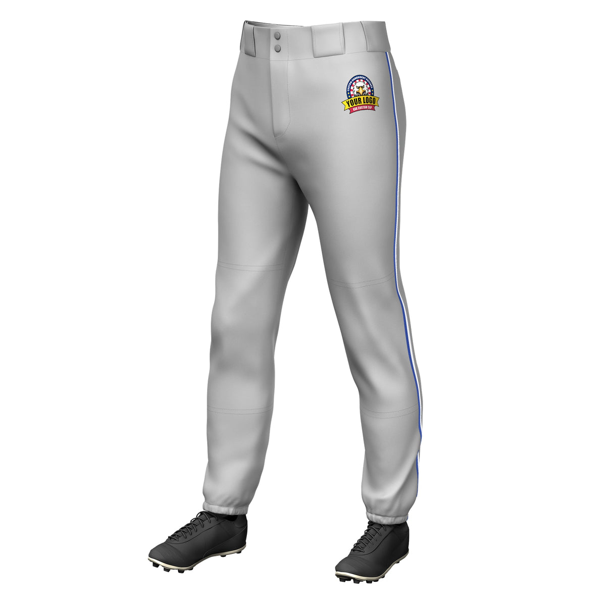 Custom Gray Royal-White Classic Fit Stretch Practice Pull-up Baseball Pants