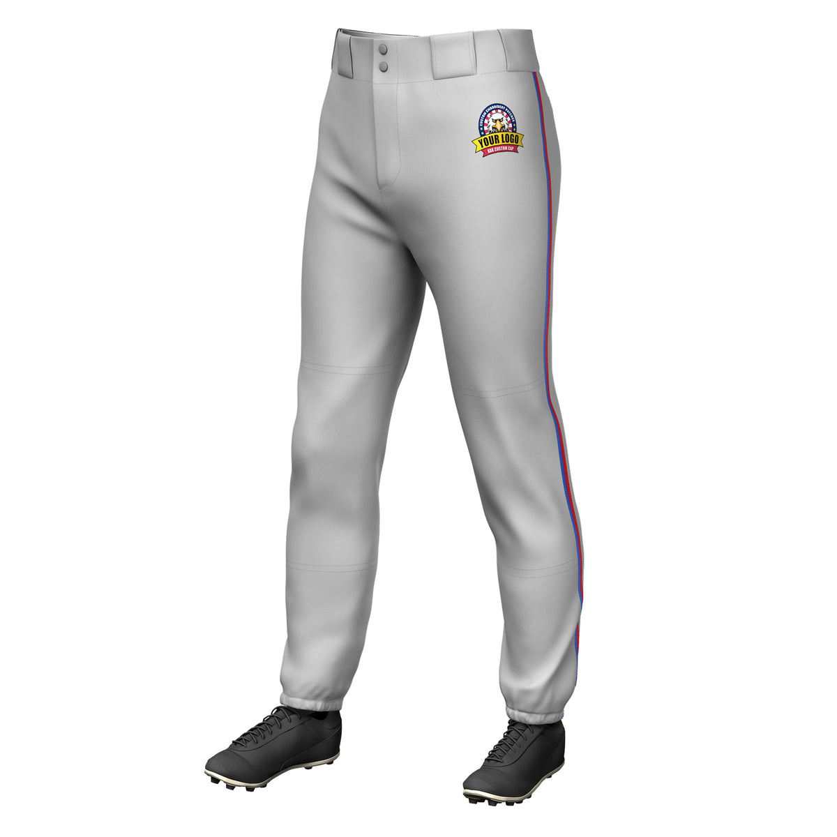 Custom Gray Royal-Red Classic Fit Stretch Practice Pull-up Baseball Pants