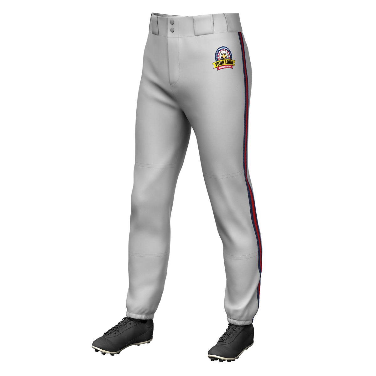 Custom Gray Navy Red-Navy Classic Fit Stretch Practice Pull-up Baseball Pants