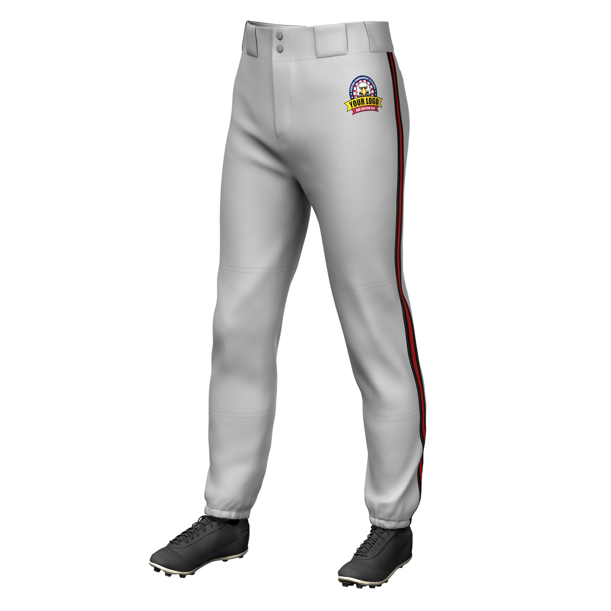 Custom Gray Black Red-Black Classic Fit Stretch Practice Pull-up Baseball Pants
