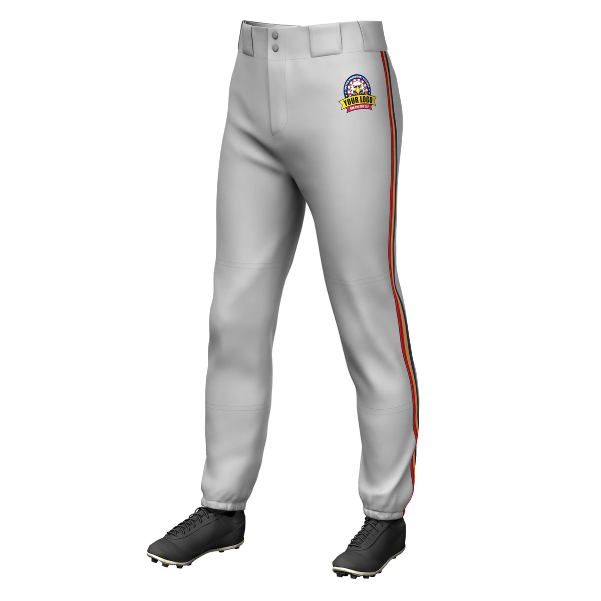 Custom Gray Navy Old Gold-Red Classic Fit Stretch Practice Pull-up Baseball Pants