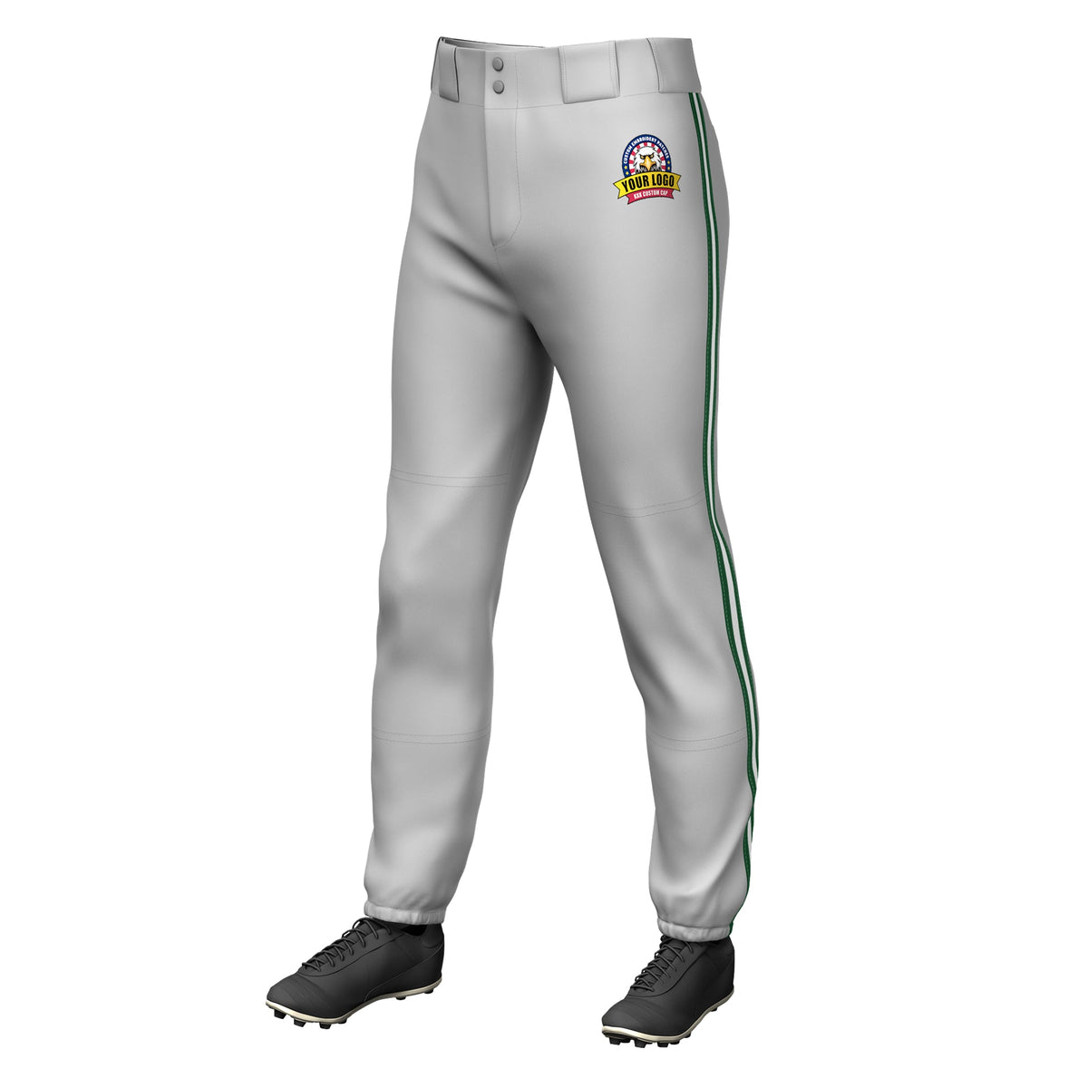 Custom Gray Green White-Green Classic Fit Stretch Practice Pull-up Baseball Pants