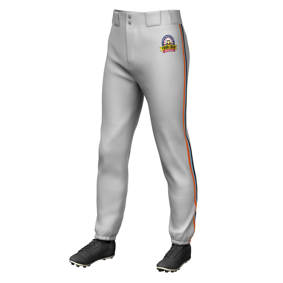 Custom Gray Orange Light Blue-Black Classic Fit Stretch Practice Pull-up Baseball Pants