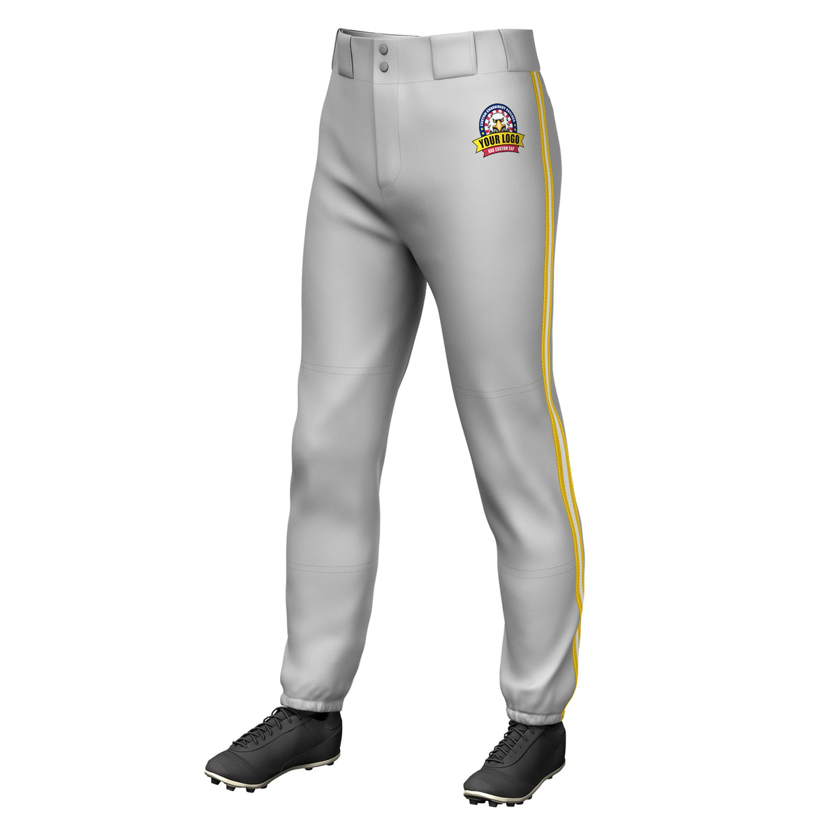 Custom Gray Gold White-Gold Classic Fit Stretch Practice Pull-up Baseball Pants