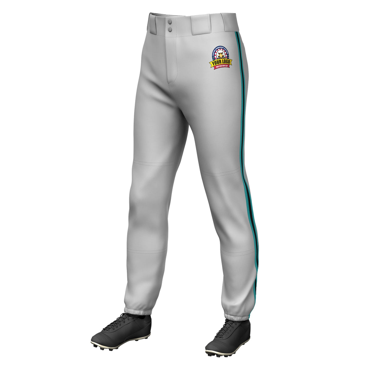 Custom Gray Aqua Black-Aqua Classic Fit Stretch Practice Pull-up Baseball Pants