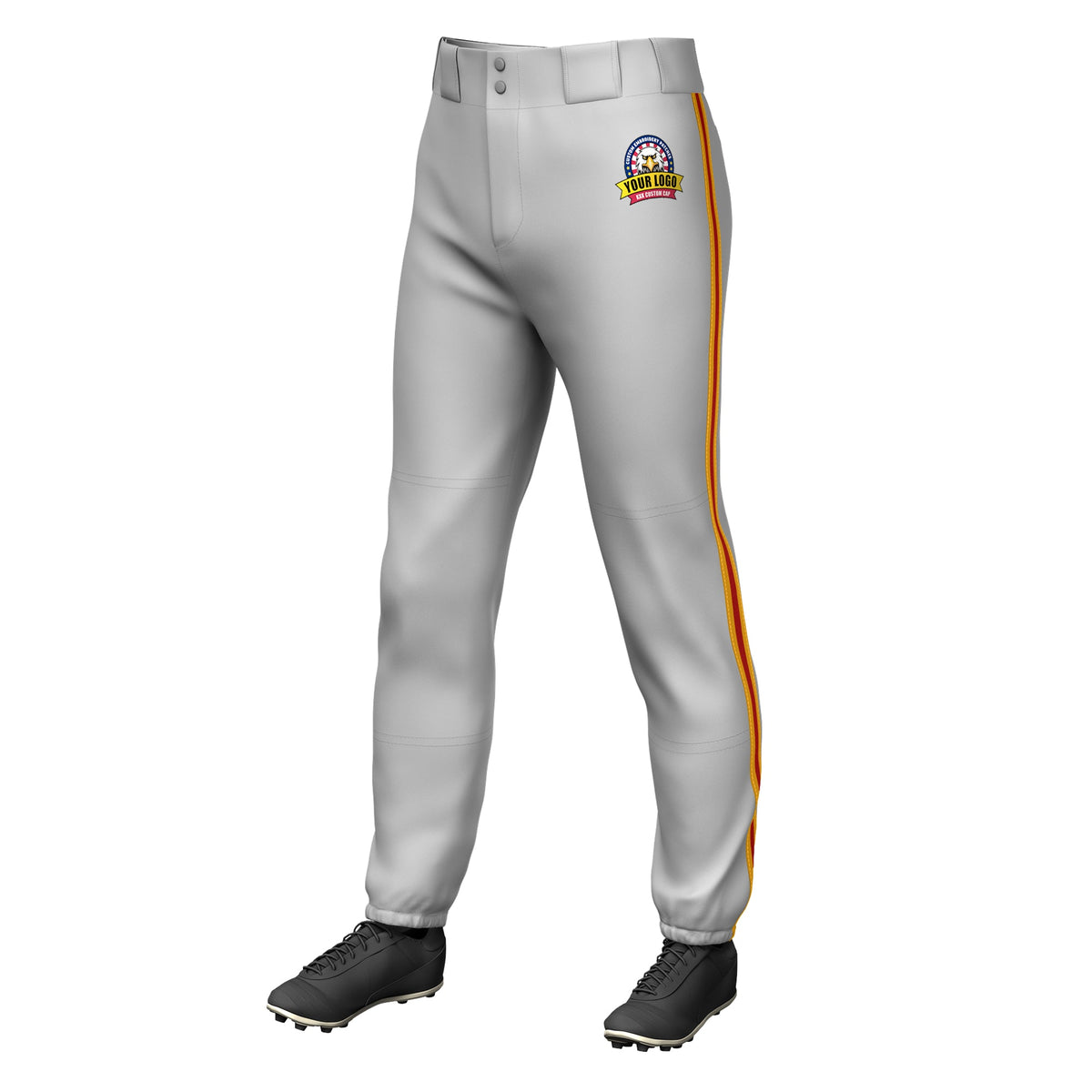 Custom Gray Yellow Red-Yellow Classic Fit Stretch Practice Pull-up Baseball Pants