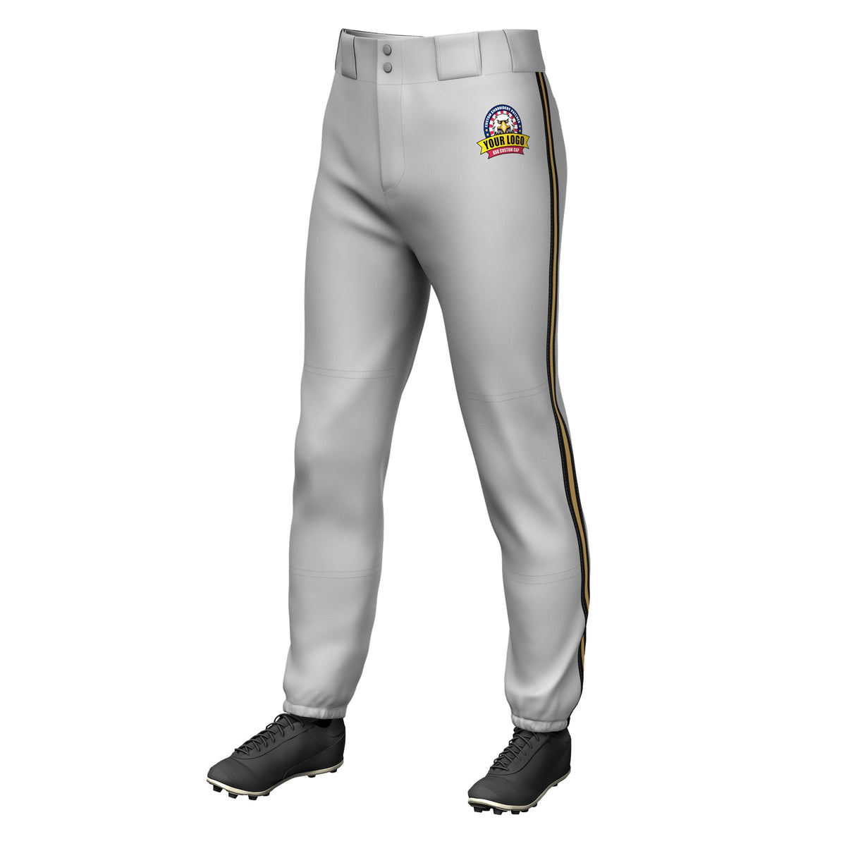 Custom Gray Black Old Gold-Black Classic Fit Stretch Practice Pull-up Baseball Pants