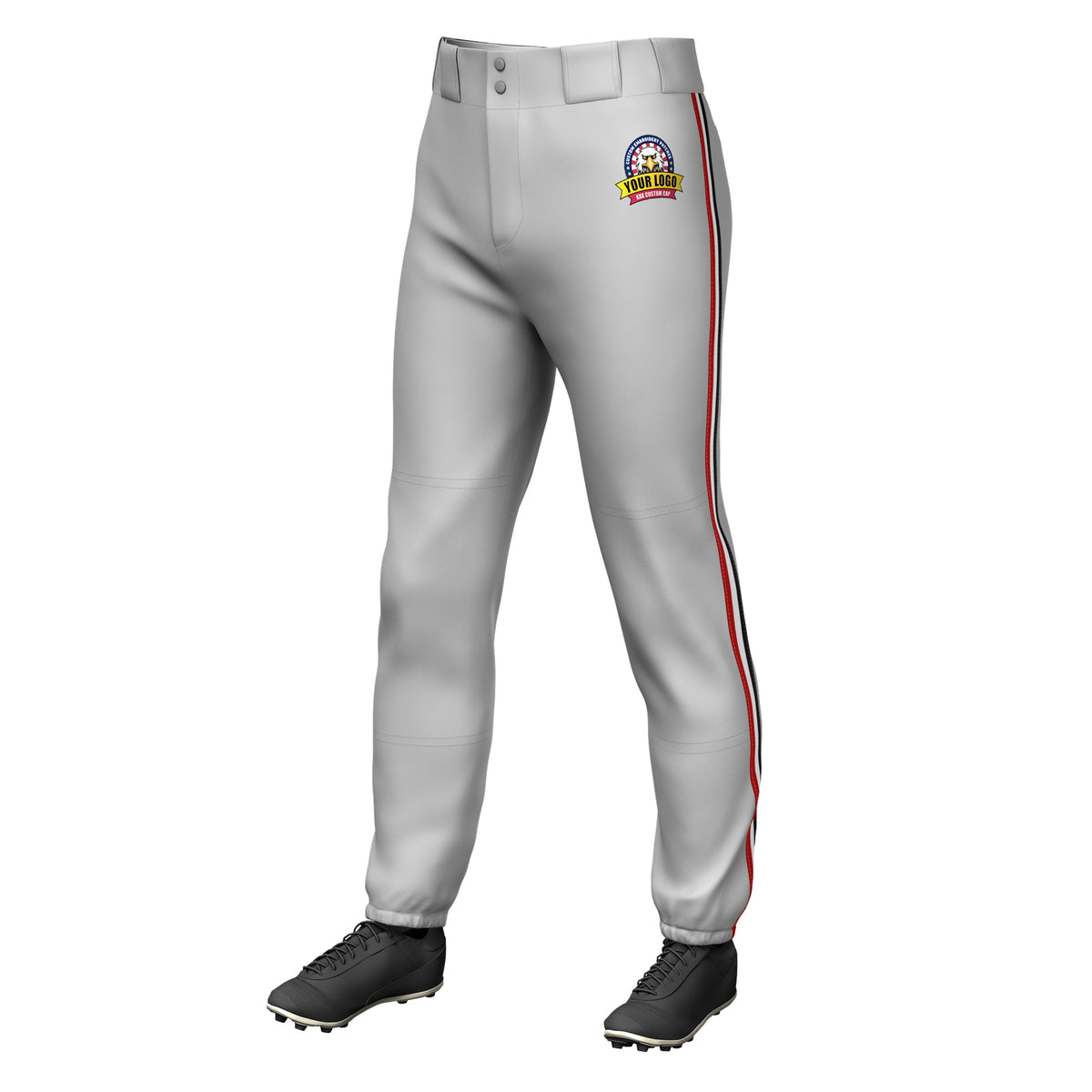 Custom Gray Red White-Black Classic Fit Stretch Practice Pull-up Baseball Pants