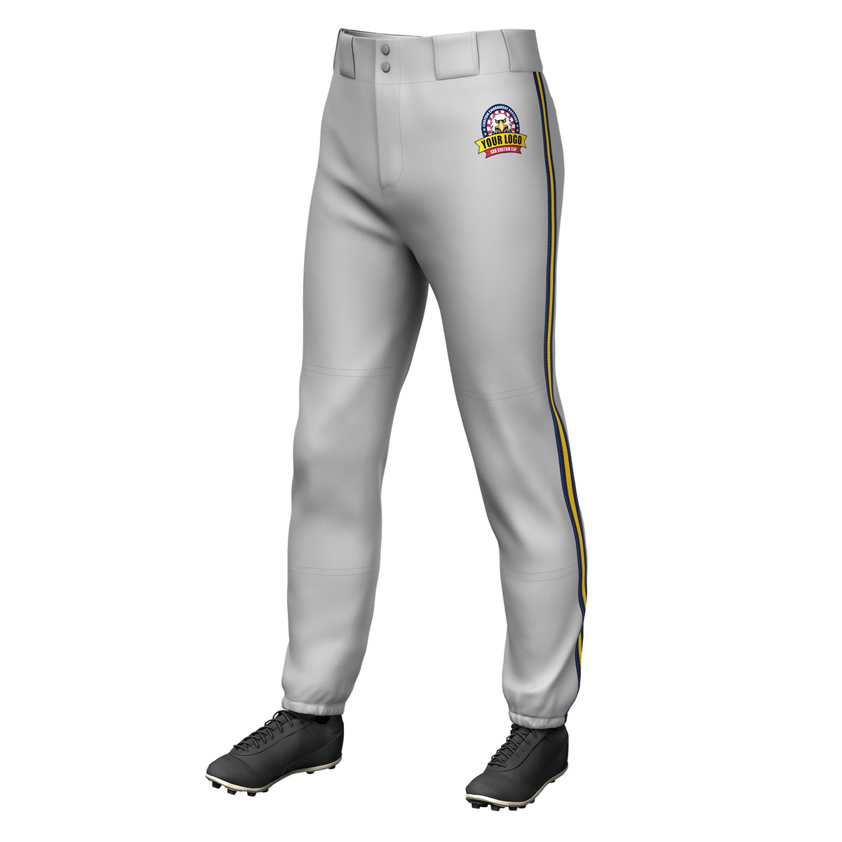 Custom Gray Navy Gold-Navy Classic Fit Stretch Practice Pull-up Baseball Pants