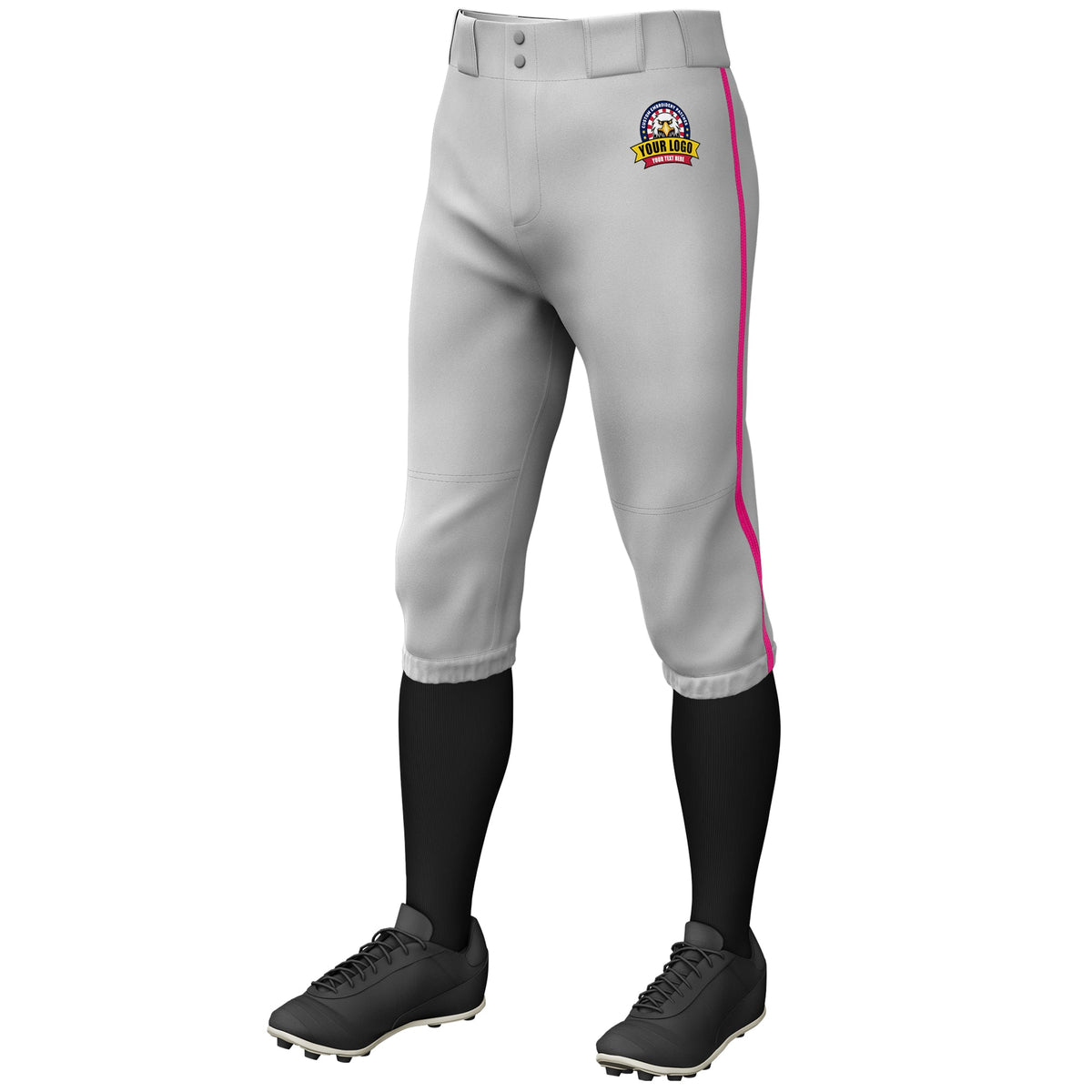 Custom Gray Pink Classic Fit Stretch Practice Knickers Baseball Pants