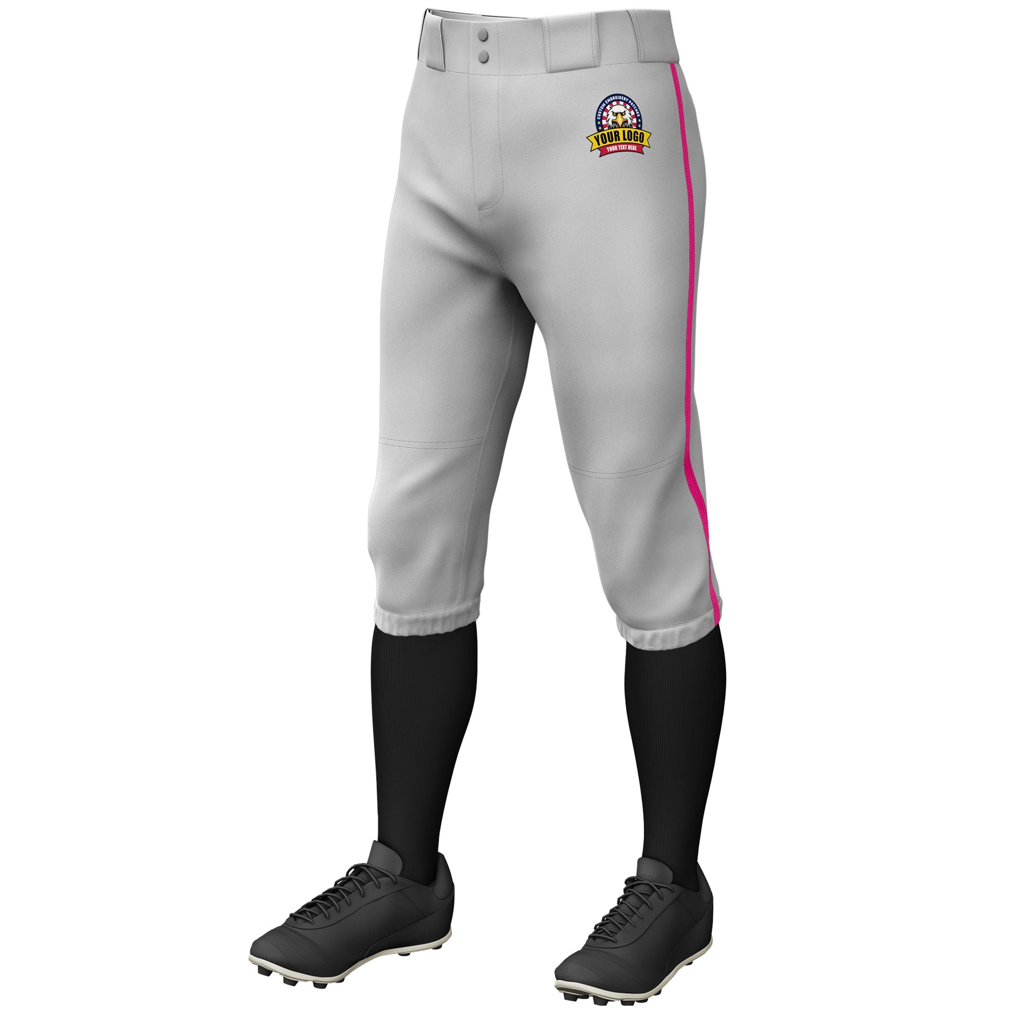 Custom Gray Pink Classic Fit Stretch Practice Knickers Baseball Pants