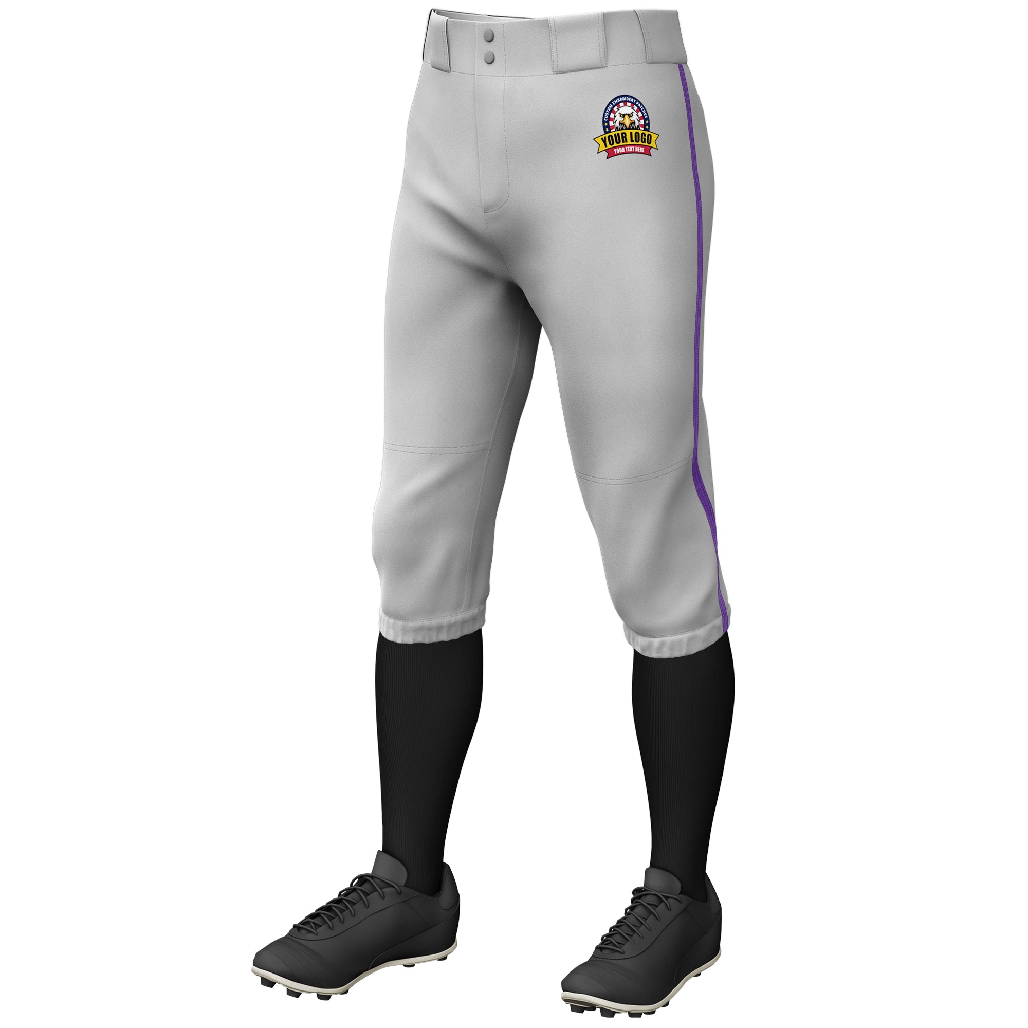 Custom Gray Purple Classic Fit Stretch Practice Knickers Baseball Pants