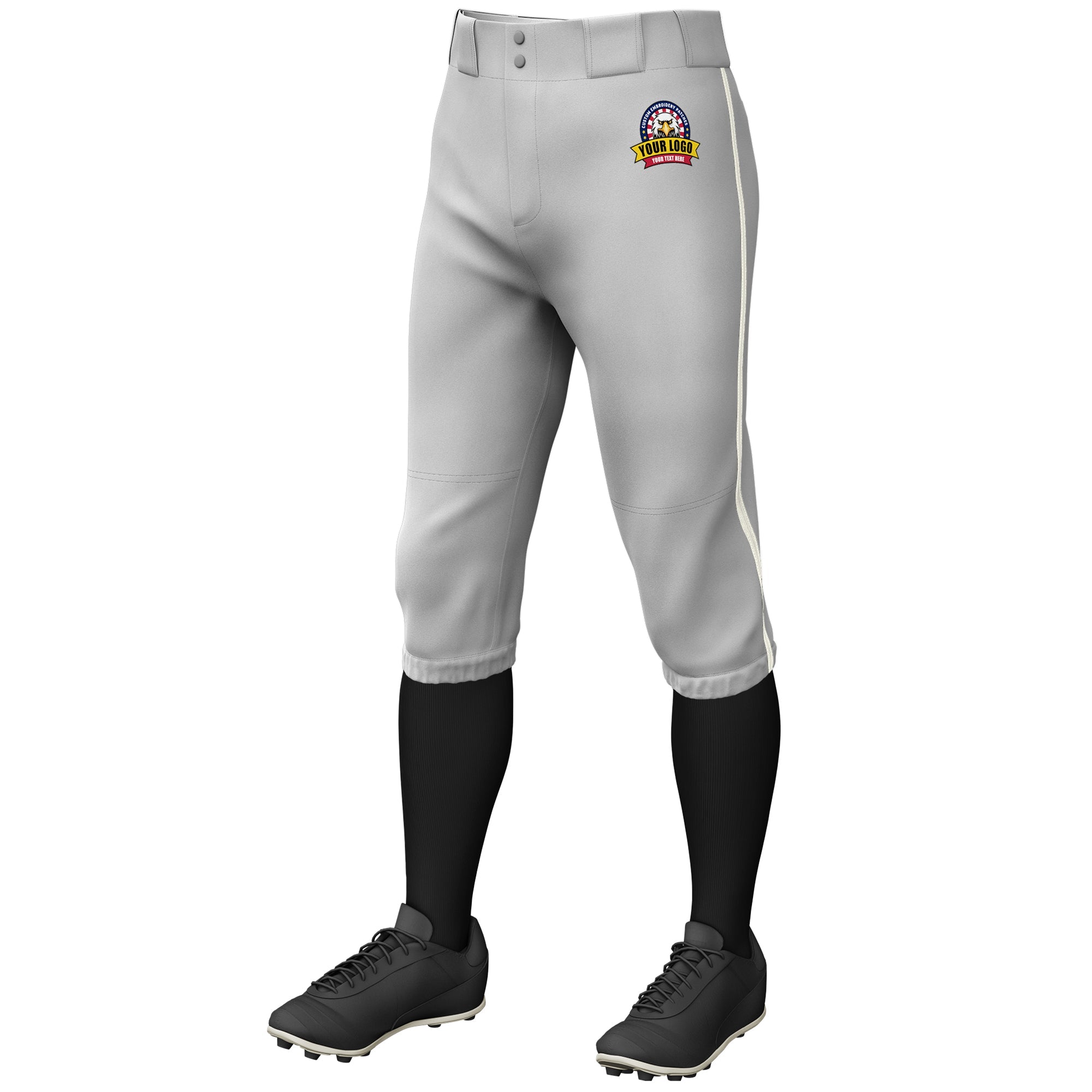 Custom Gray Cream Classic Fit Stretch Practice Knickers Baseball Pants