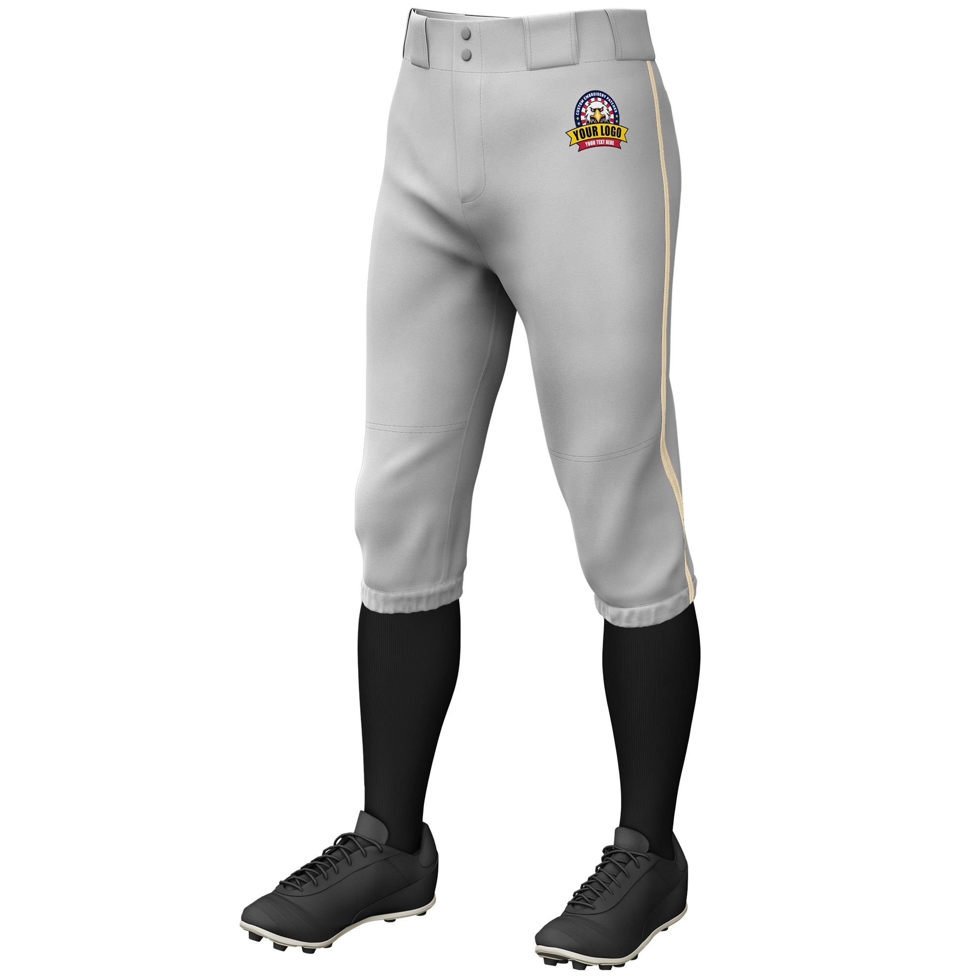 Custom Gray Khaki Classic Fit Stretch Practice Knickers Baseball Pants