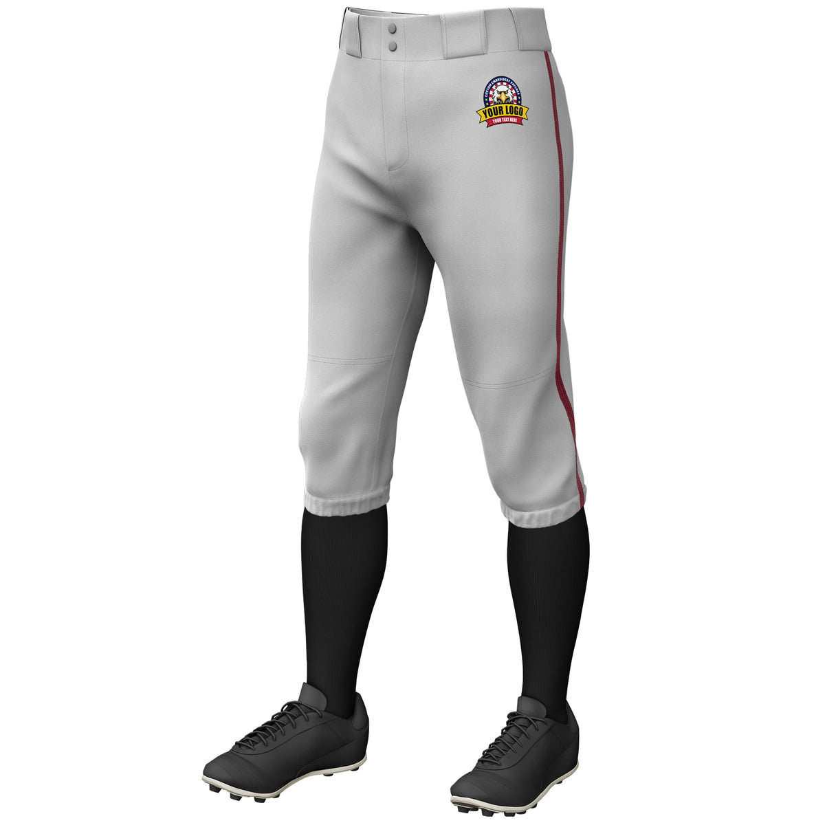 Custom Gray Crimson Classic Fit Stretch Practice Knickers Baseball Pants
