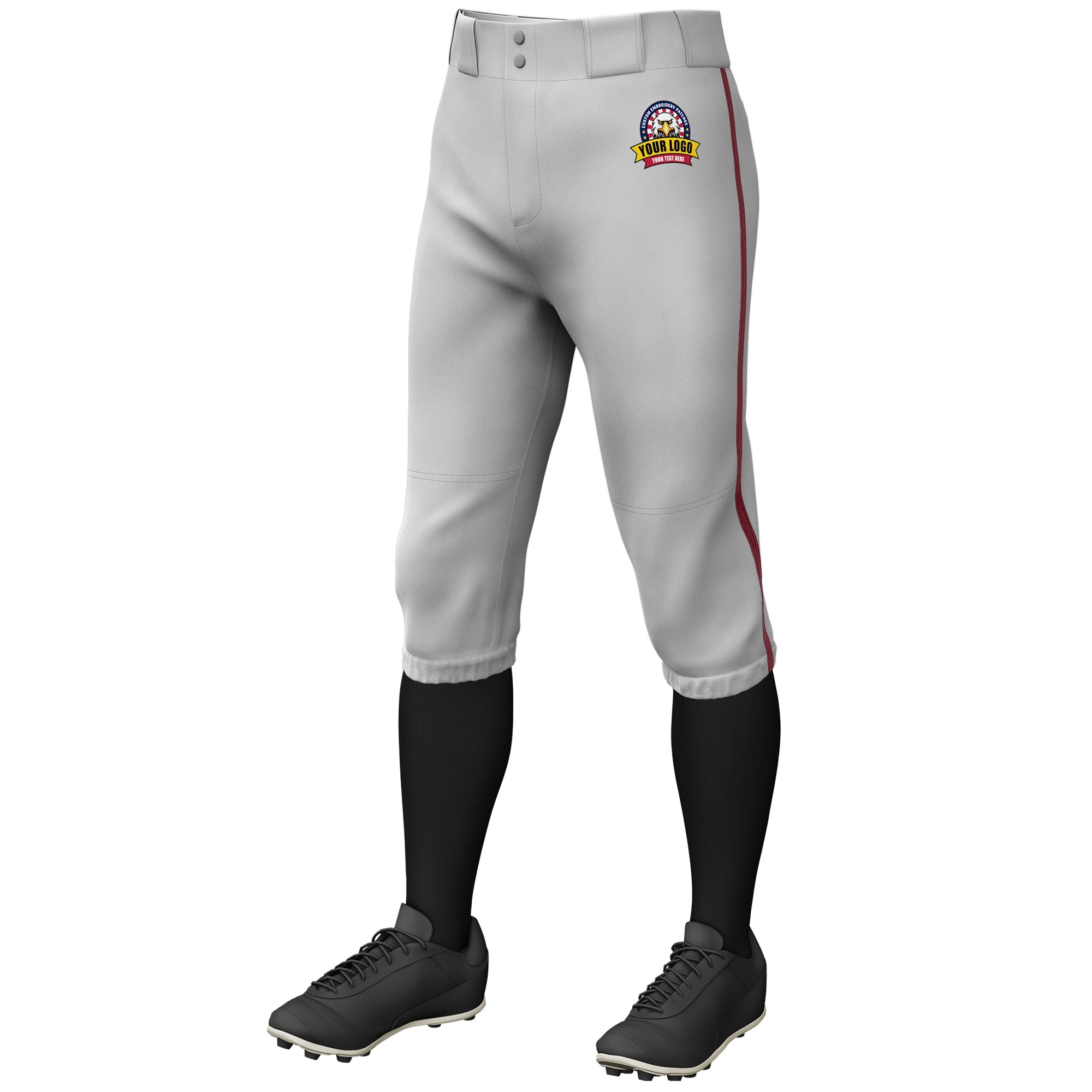 Custom Gray Crimson Classic Fit Stretch Practice Knickers Baseball Pants