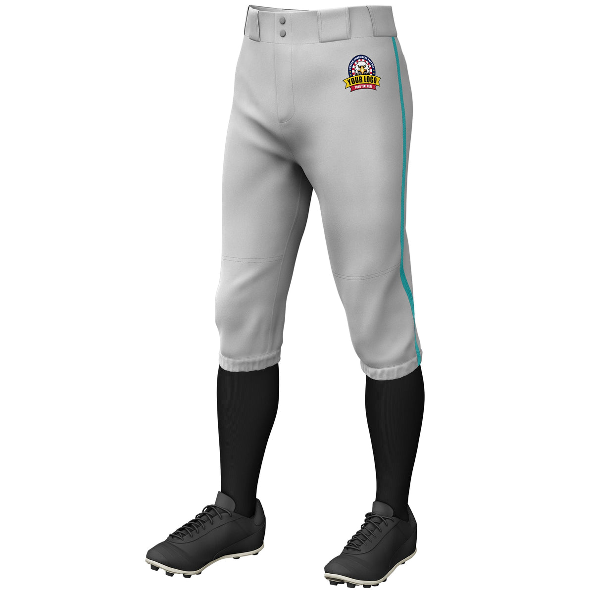 Custom Gray Aqua Classic Fit Stretch Practice Knickers Baseball Pants