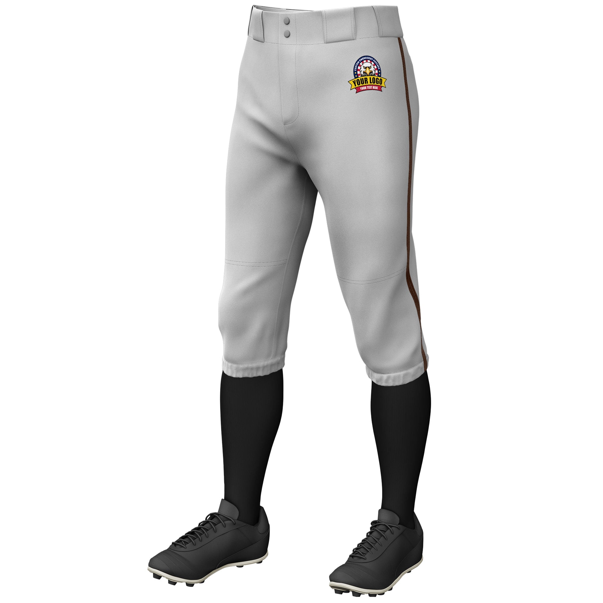 Custom Gray Brown Classic Fit Stretch Practice Knickers Baseball Pants