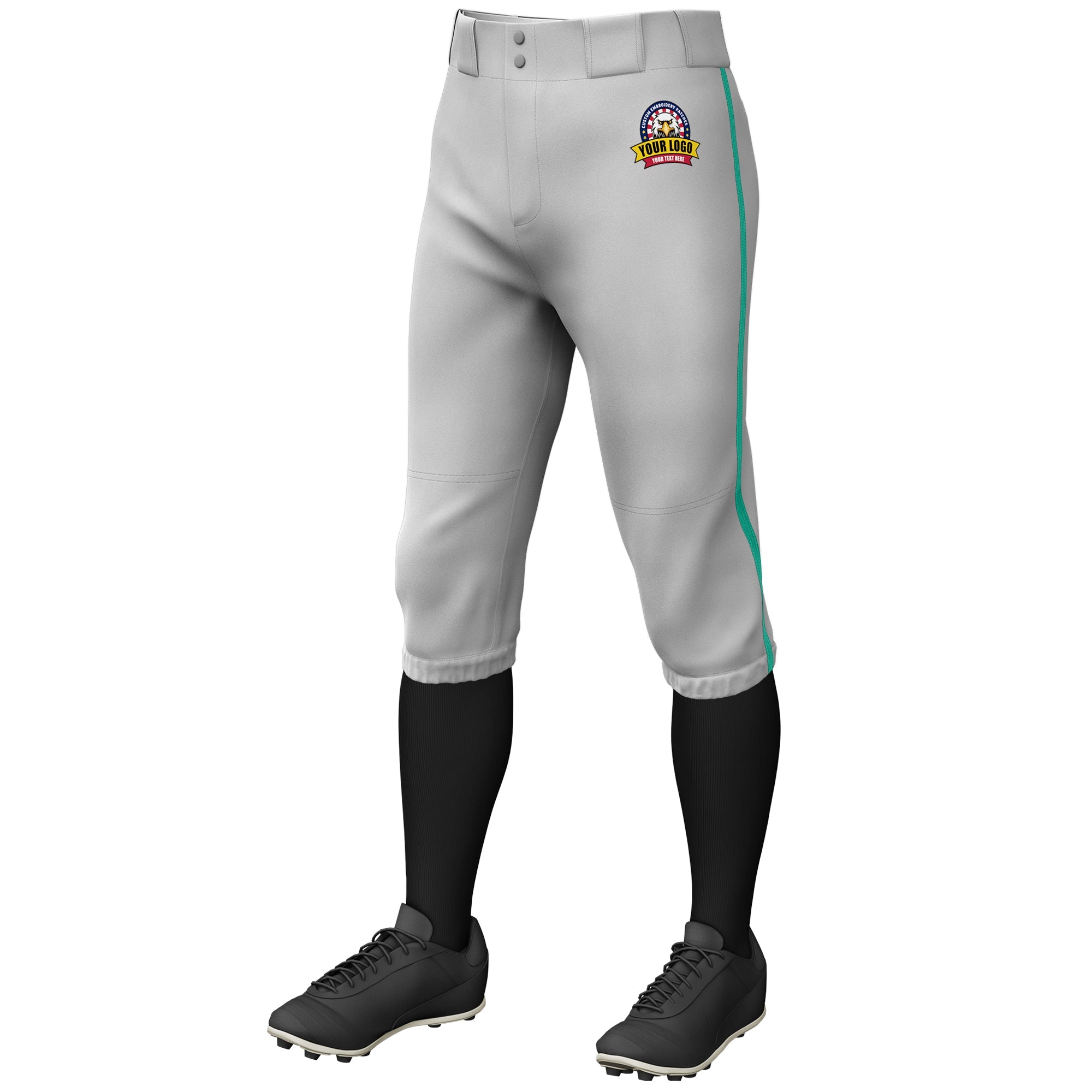 Custom Gray Teal Classic Fit Stretch Practice Knickers Baseball Pants