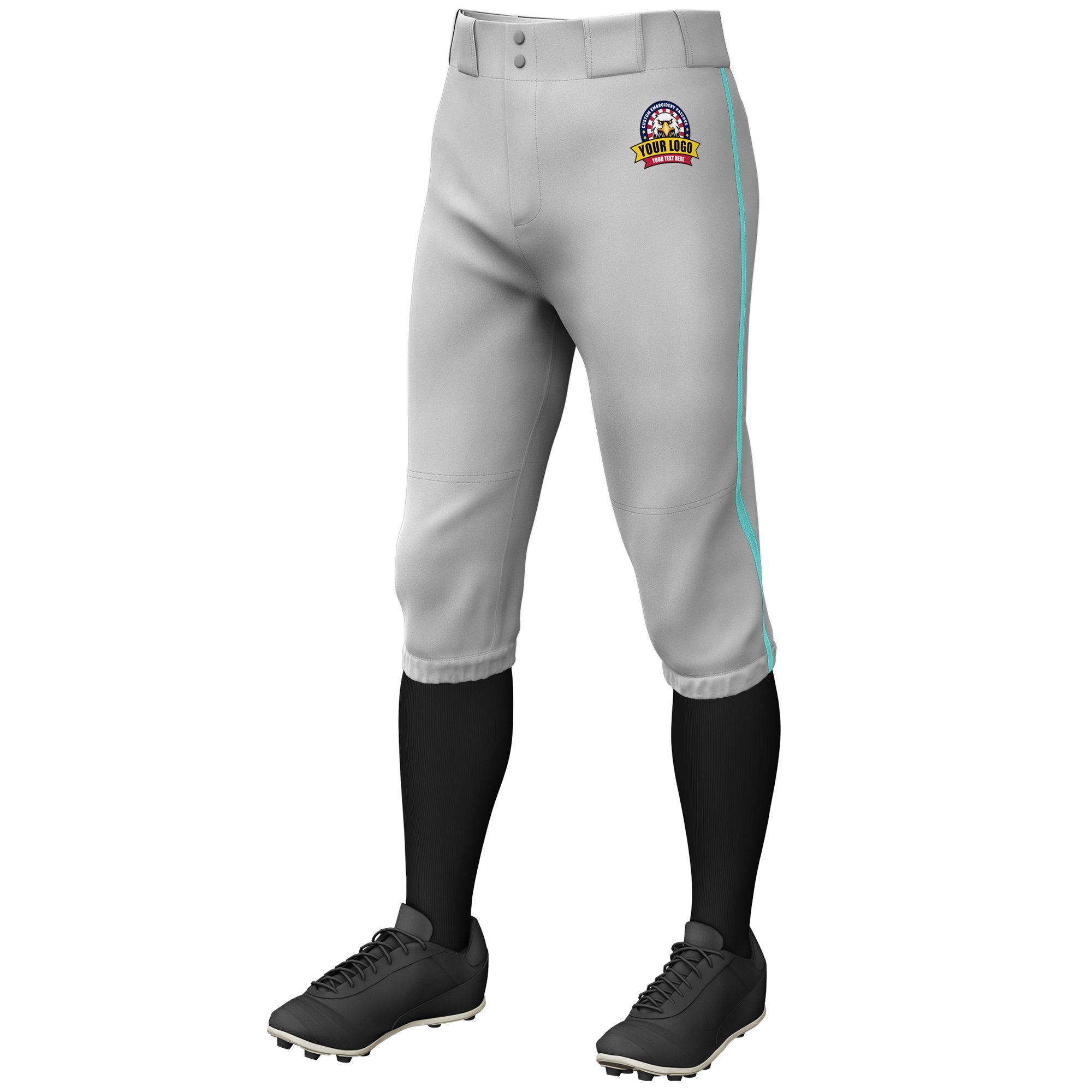 Custom Gray Aqua Classic Fit Stretch Practice Knickers Baseball Pants