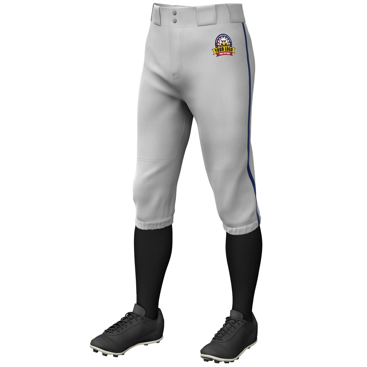 Custom Gray Navy Classic Fit Stretch Practice Knickers Baseball Pants