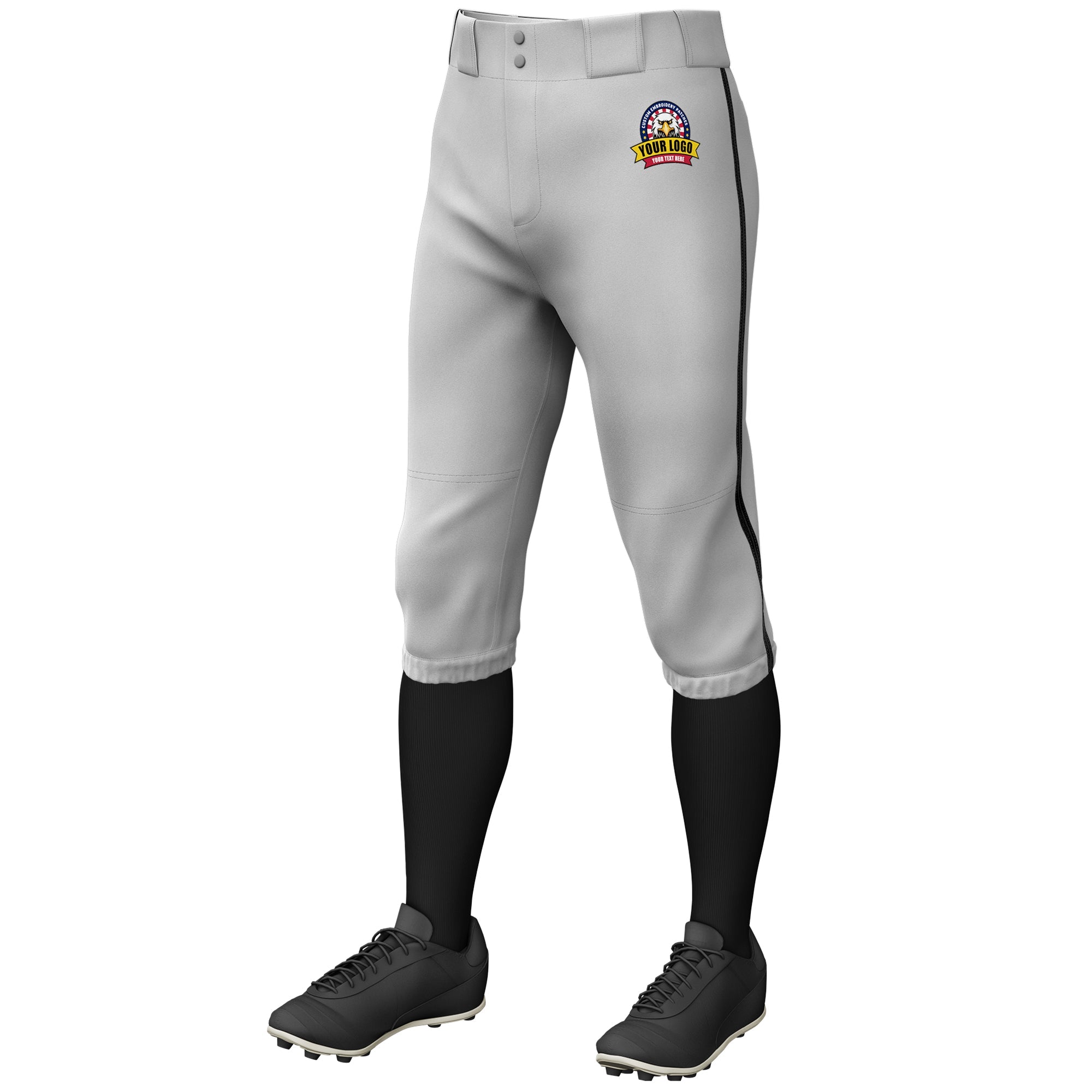 Custom Gray Black Classic Fit Stretch Practice Knickers Baseball Pants