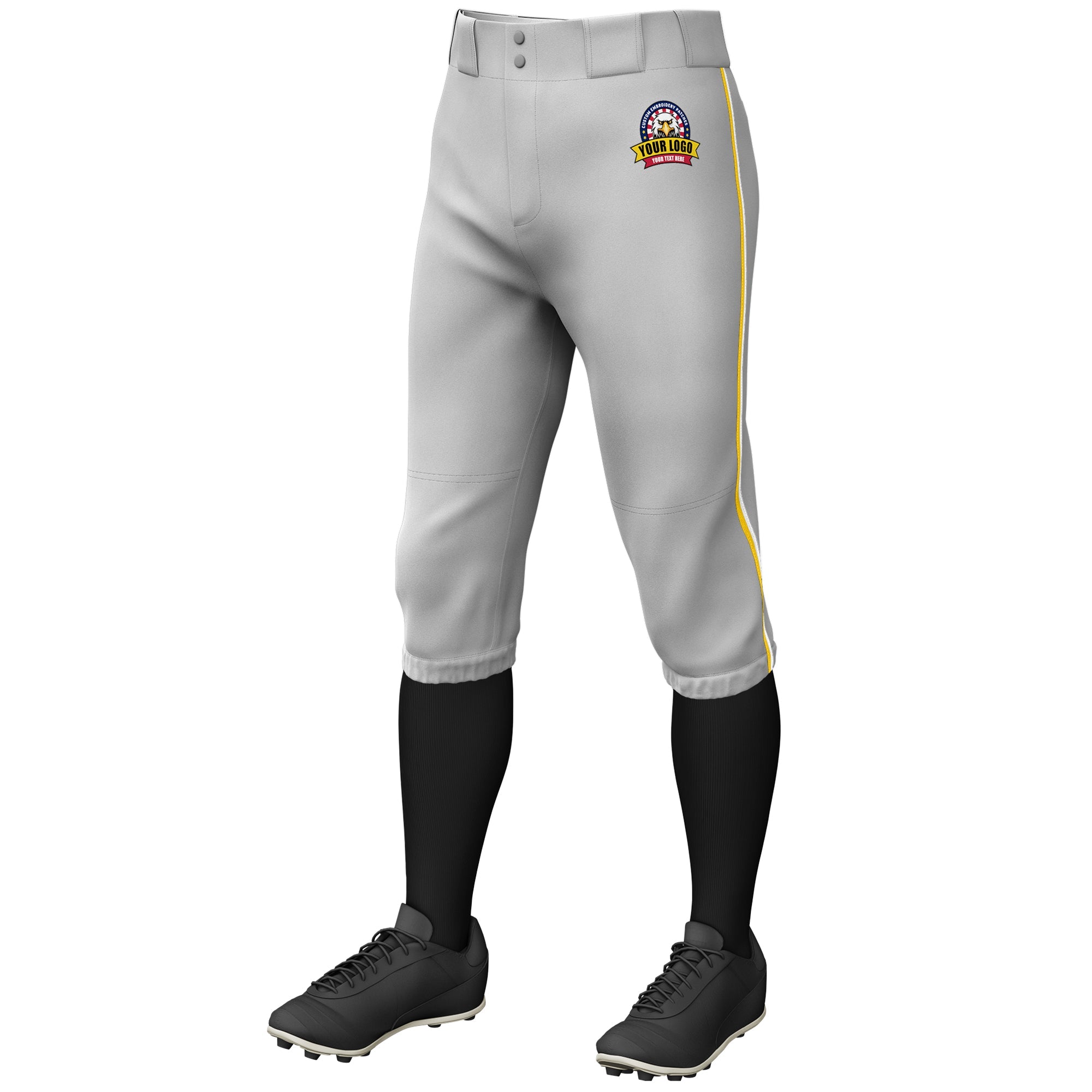 Custom Gray Gold-White Classic Fit Stretch Practice Knickers Baseball Pants