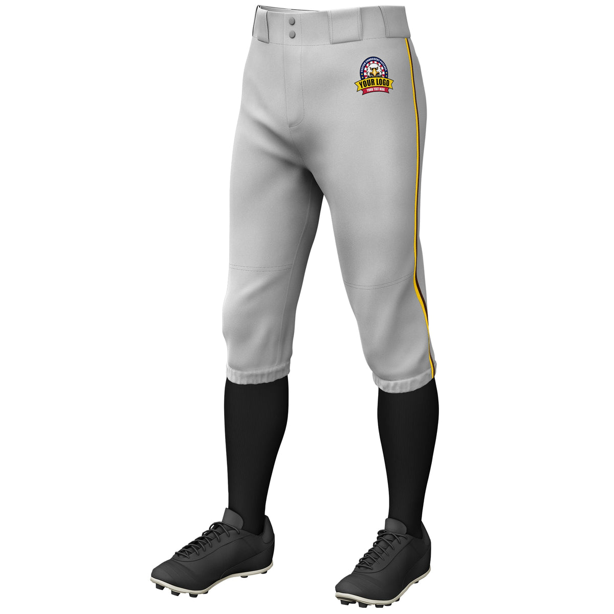 Custom Gray Gold-Brown Classic Fit Stretch Practice Knickers Baseball Pants
